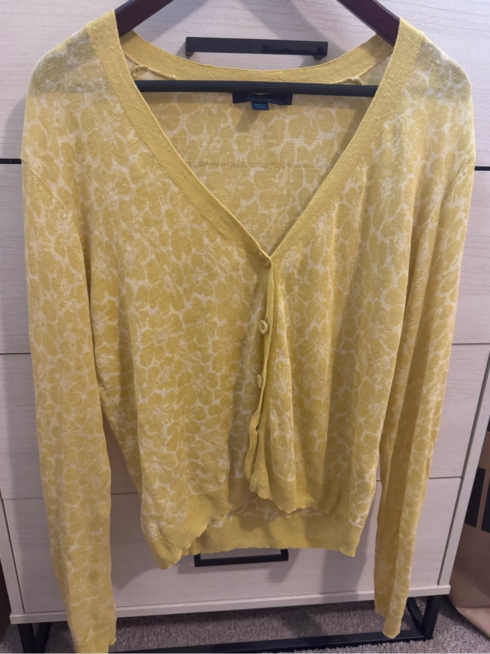 Vintage Boden Yellow Floral Linen V-Neck Button Cardigan Sweater - Women